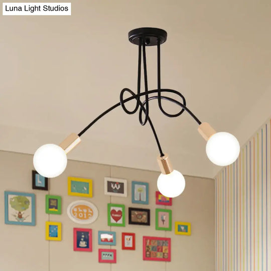 Black/Gold Twisted Industrial Semi Flush Mount Kitchen Ceiling Light With Open Bulb - 3/5/6-Light