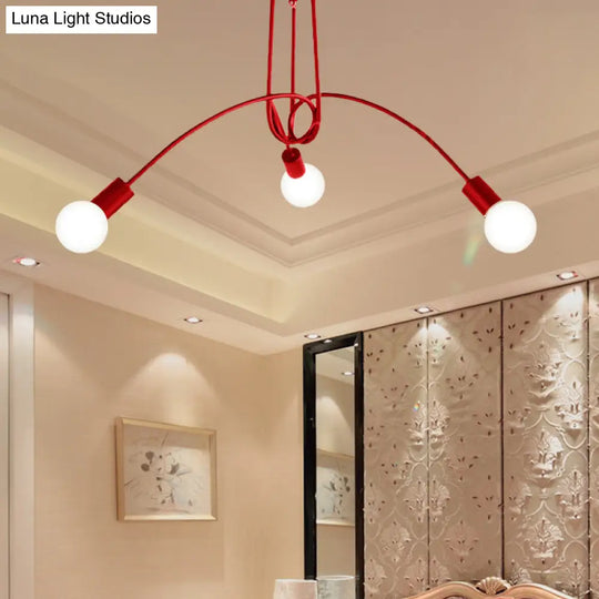 Black/Gold Twisted Industrial Semi Flush Mount Kitchen Ceiling Light With Open Bulb - 3/5/6-Light