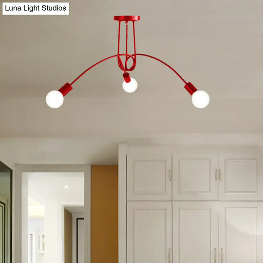 Black/Gold Twisted Industrial Semi Flush Mount Kitchen Ceiling Light With Open Bulb - 3/5/6-Light