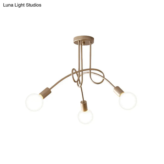 Black/Gold Twisted Industrial Semi Flush Mount Kitchen Ceiling Light With Open Bulb - 3/5/6-Light