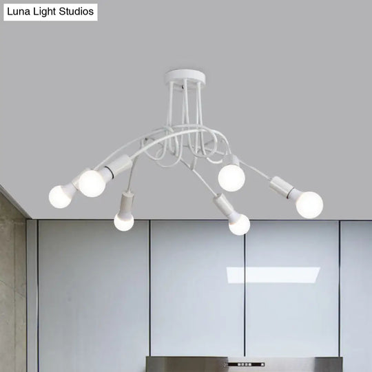 Black/Gold Twisted Industrial Semi Flush Mount Kitchen Ceiling Light With Open Bulb - 3/5/6-Light