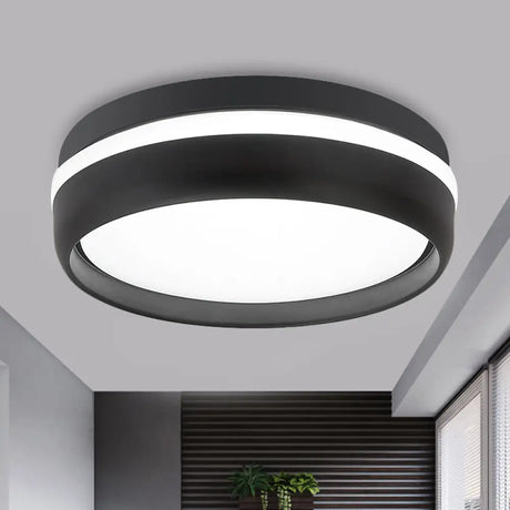 Black/Grey Drum Led Flush Mount Ceiling Light With Integrated Acrylic Shade Kit Black / White