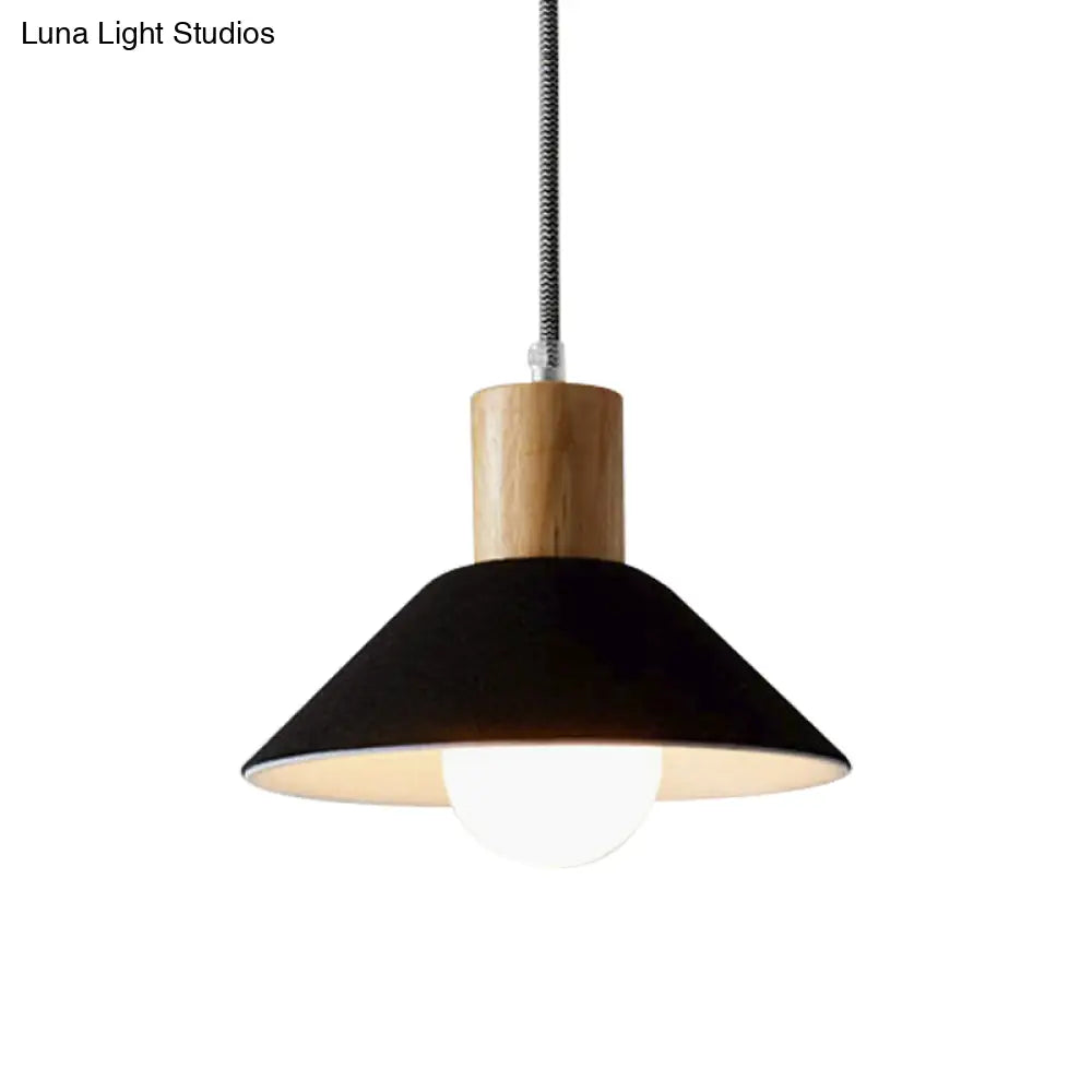 Black/Grey Felt Hanging Pendant Light With Wooden Cap - Perfect For Dining Rooms