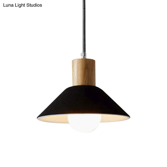 Black/Grey Felt Hanging Pendant Light With Wooden Cap - Perfect For Dining Rooms