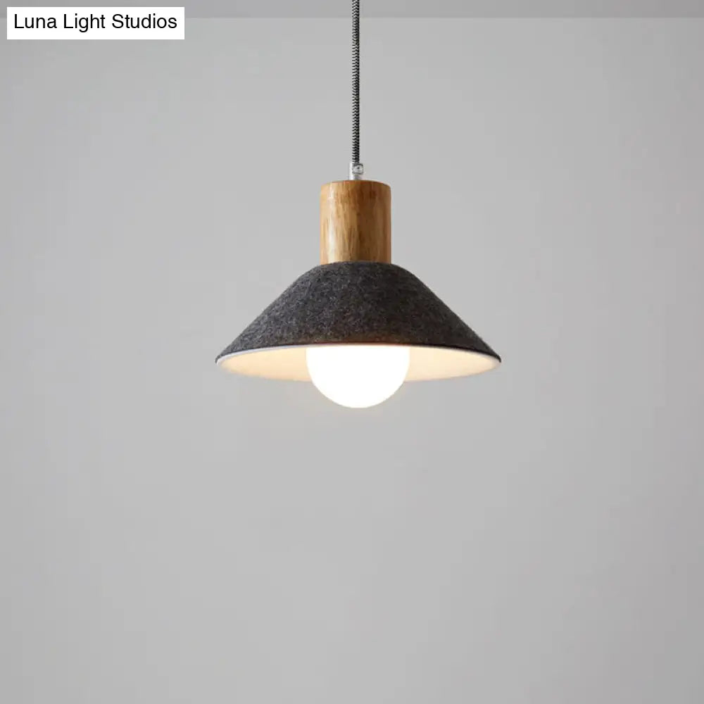 Black/Grey Felt Hanging Pendant Light With Wooden Cap - Perfect For Dining Rooms