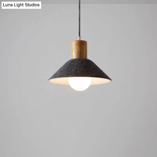 Black/Grey Felt Hanging Pendant Light With Wooden Cap - Perfect For Dining Rooms