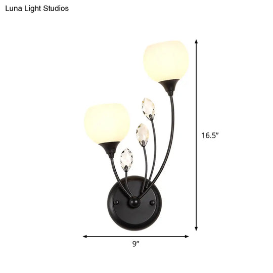 Black Half-Bulb Wall Sconce Light With Frosted White Glass Bowl- Modern And Elegant Mount Lamp