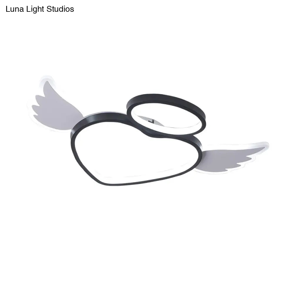 Black Heart With Wing Led Ceiling Fixture: Nordic Acrylic Flush Mount Lighting For Bedroom