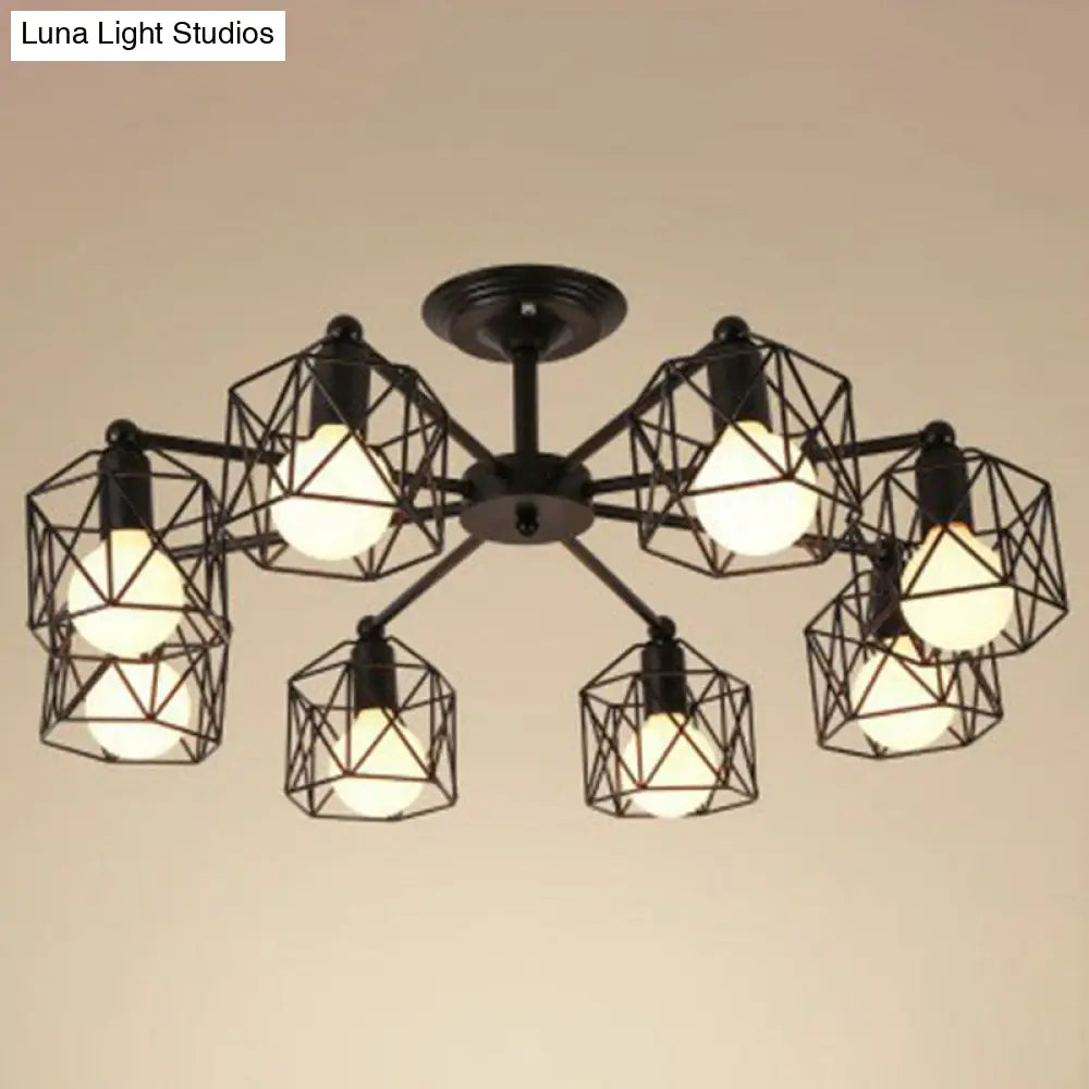 Black Hexagonal Cage Pendant Light For Clothes Shops