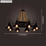 Black Industrial Art Chandelier Light With Rope And Cone Metal Shade
