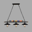 Black Industrial Metal Linear Island Light With 3-Light Suspension Shade And Billiard Balls / Wide