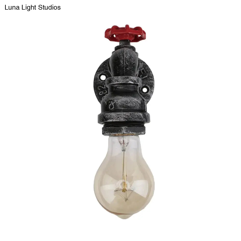 Black Industrial Metal Pipe And Valve Wall Mount Lamp For Balcony - 1/2-Light Lighting Fixture