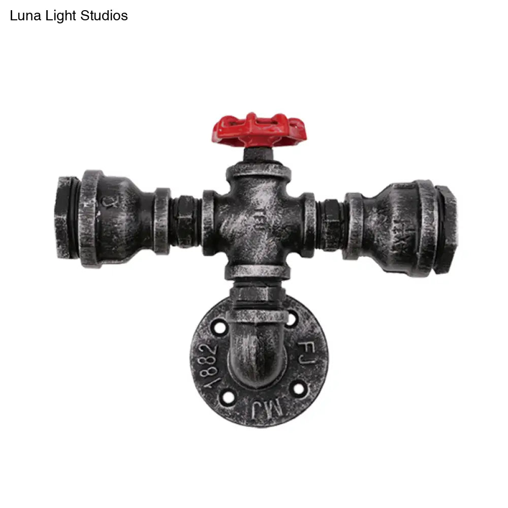 Black Industrial Metal Pipe And Valve Wall Mount Lamp For Balcony - 1/2-Light Lighting Fixture