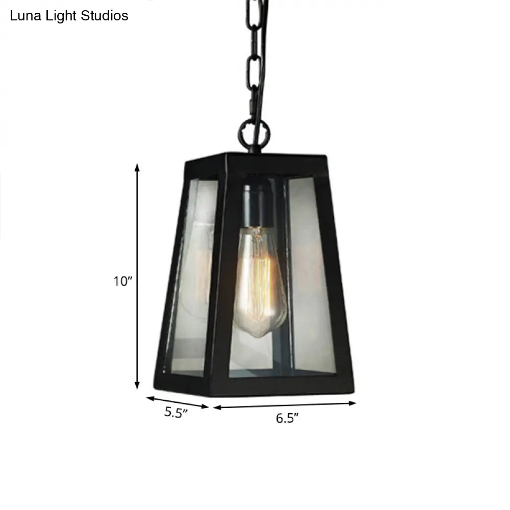 Black Industrial Metal Trapezoid Pendant Ceiling Fixture With 1 Bulb For Living Room Lighting