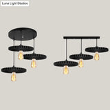 Black Industrial Style Metal Pendant Light With Open Bulb And Gear Decoration