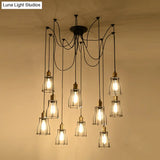 Black Iron Caged Pendant Chandelier - Industrial Multi-Light Fixture For Restaurants (10 Bulbs)
