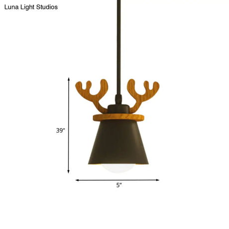 Black Iron Macaroon Antler Ceiling Pendant Light Fixture - 1 Bulb Suspended With Or Without Shade