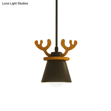 Black Iron Macaroon Antler Ceiling Pendant Light Fixture - 1 Bulb Suspended With Or Without Shade