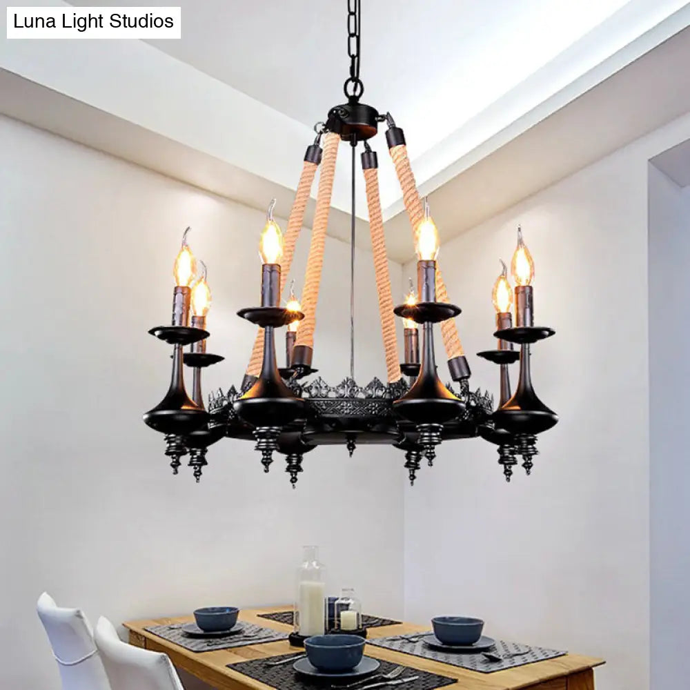 Black Retro Candelabra Chandelier For Dining Room Suspension Lighting