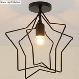 Black Iron Star Semi Flush Mount Ceiling Light For Living Room - Vintage 1-Light Fixture