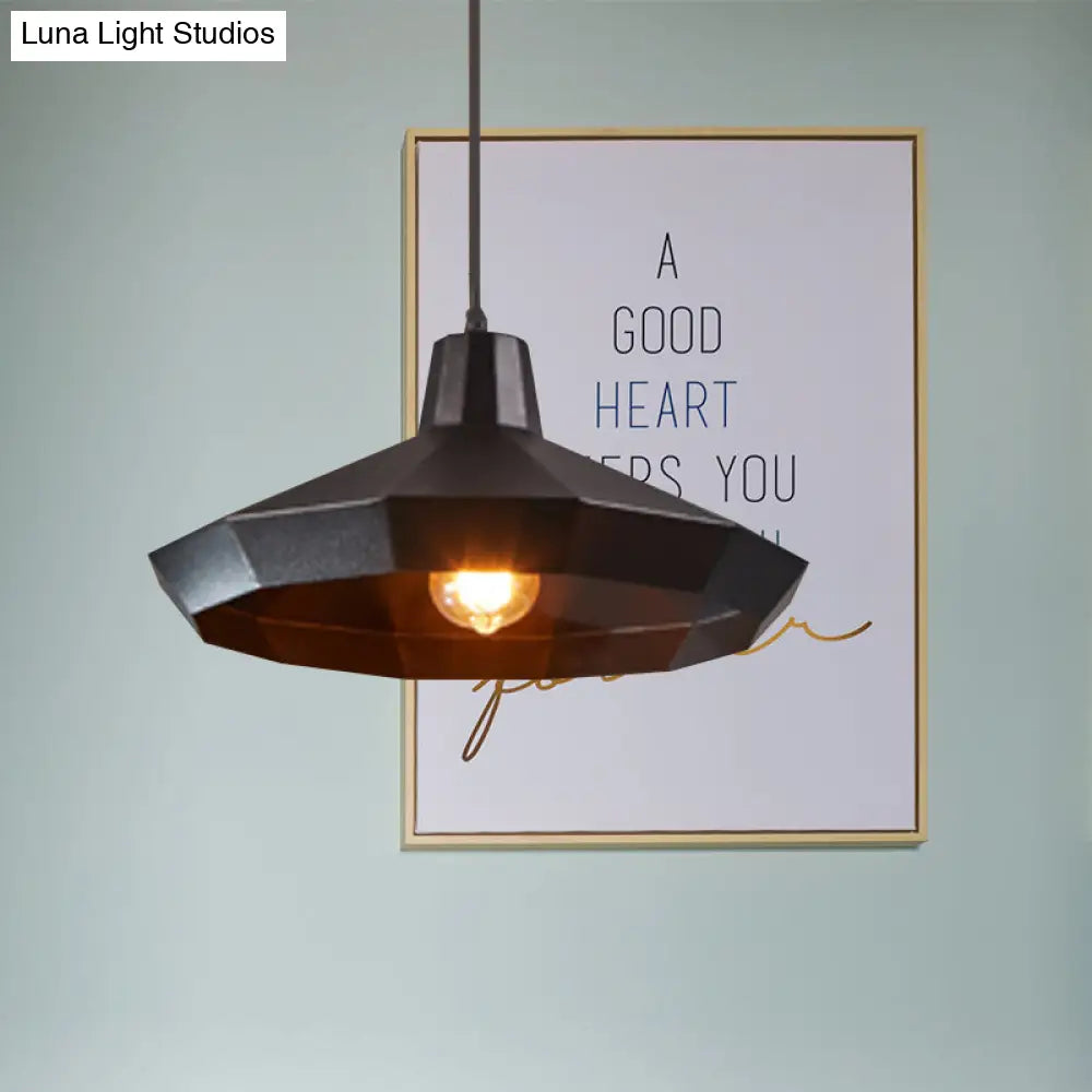 Black Iron Warehouse Pendant Lamp With Faceted Barn/Diamond/Tapered Design / A