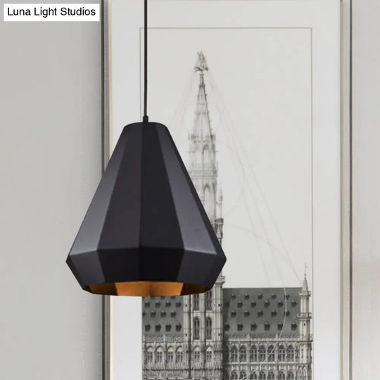 Black Iron Warehouse Pendant Lamp With Faceted Barn/Diamond/Tapered Design / B