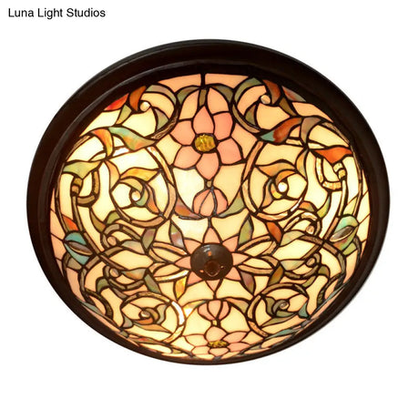 Black - Led Ceiling Flush Mount - Tiffany Cut Glass Swirl Flower Lighting