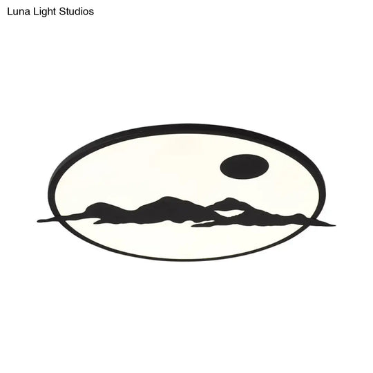 Black Led Ceiling Lamp: Creative Sun Mountain Acrylic Flush Light For Living Room & Office