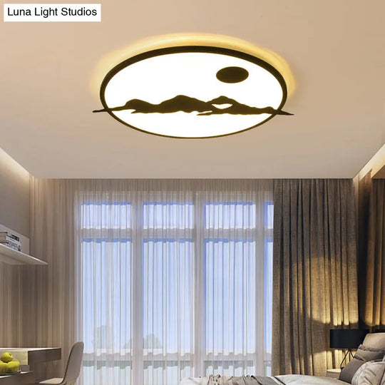 Black Led Ceiling Lamp: Creative Sun Mountain Acrylic Flush Light For Living Room & Office / 18 Warm