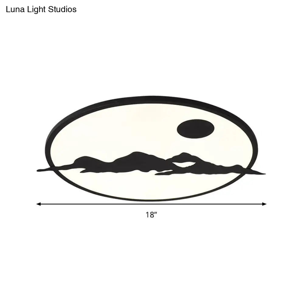 Black Led Ceiling Lamp: Creative Sun Mountain Acrylic Flush Light For Living Room & Office