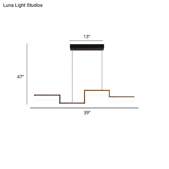 Black Line Art Metal Hanging Lamp - Simplistic Led Island Lighting For Dining Room / 39.5