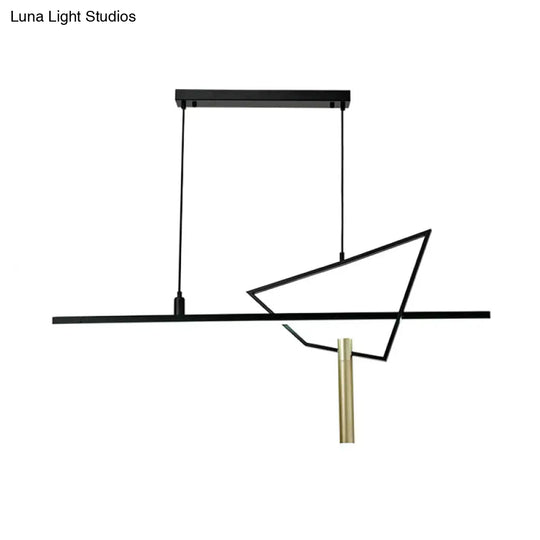 Black Linear Led Chandelier: Minimalist Metal Pendant Light For Reading Room