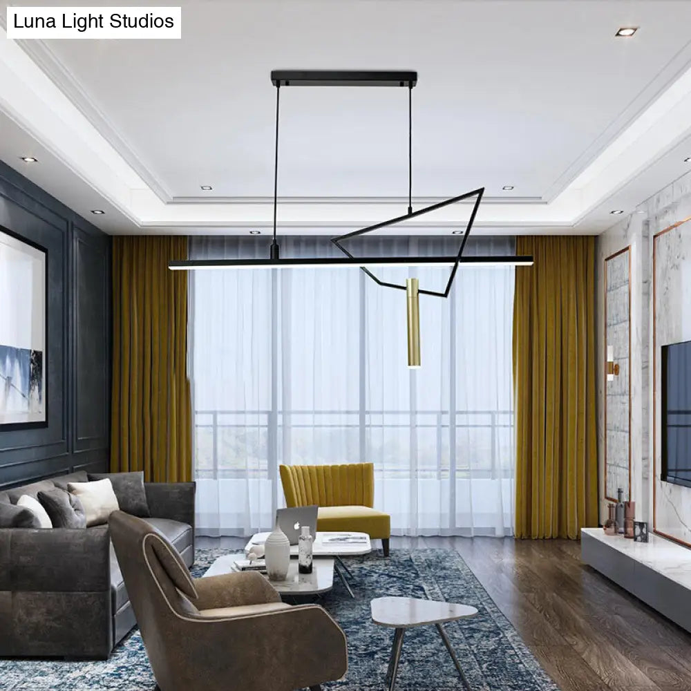 Black Minimalist Led Linear Chandelier Lamp - Stylish Pendant Light For Reading Room