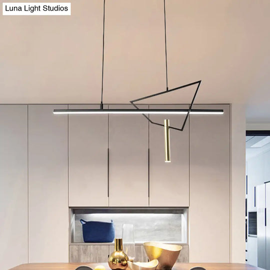 Black Minimalist Led Linear Chandelier Lamp - Stylish Pendant Light For Reading Room / Warm