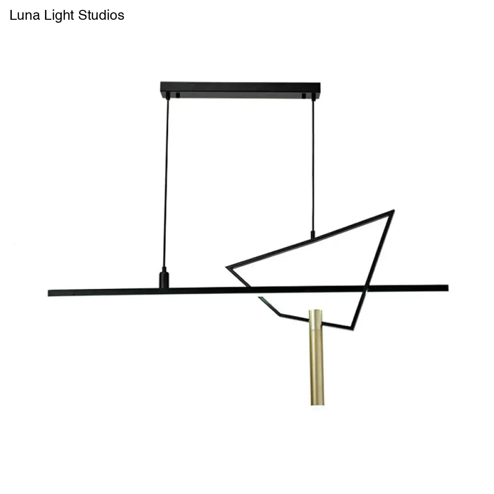 Black Minimalist Led Linear Chandelier Lamp - Stylish Pendant Light For Reading Room