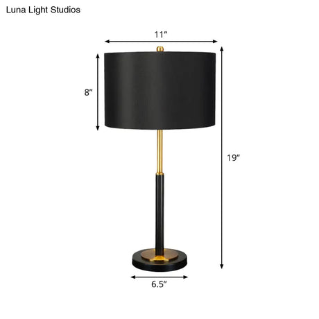 Black Luxury Drum Fabric Night Table Lamp For Living Room - 1 Bulb Nightstand Light