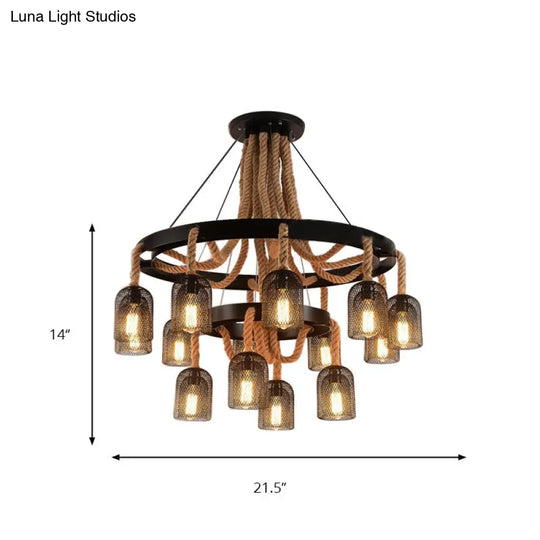 Industrial Black Mesh Ring Hanging Chandelier With 4 Lights - Stylish Foyer Lighting