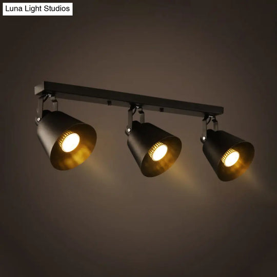 Black Metal Bell Wine Club Flush Mount Spotlight: 1/3-Head Semi Ceiling Light With Rotatable Design