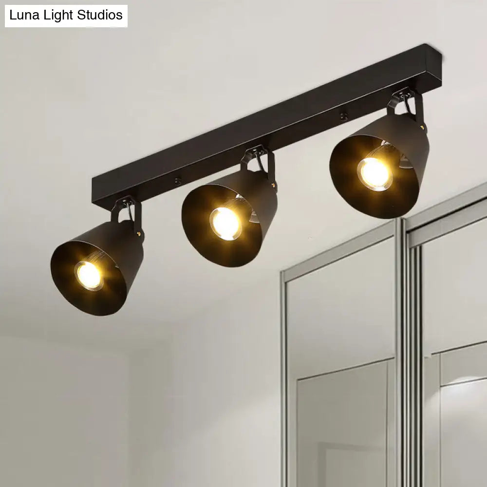 Black Metal Bell Wine Club Flush Mount Spotlight: 1/3-Head Semi Ceiling Light With Rotatable Design