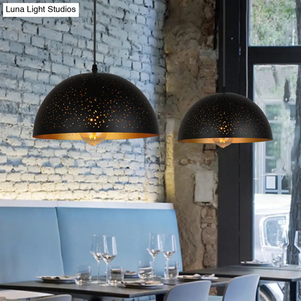 Black Metal Bowl Pendant Light Fixture - Industrial Coffee Shop Hanging Lighting