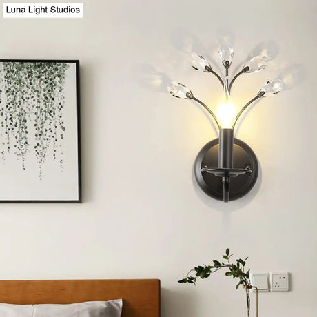Black Metal Candelabra Wall Sconce With Crystal Accent And 1 Bulb