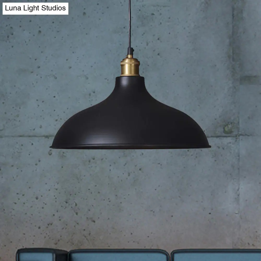 Black Metal Ceiling Pendant - Loft Style Dining Table Light Fixture With Domed Shade And 1