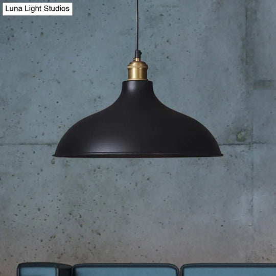 Black Metal Ceiling Pendant - Loft Style Dining Table Light Fixture With Domed Shade And 1