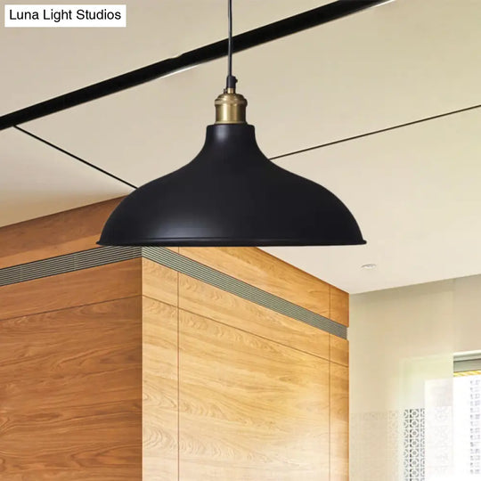 Black Metal Ceiling Pendant - Loft Style Dining Table Light Fixture With Domed Shade And 1