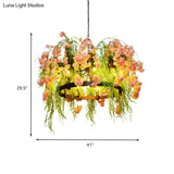 Black Metal Chandelier - Retro Led Flower Pendant Light Fixture (10 Lights) Ideal For Restaurants