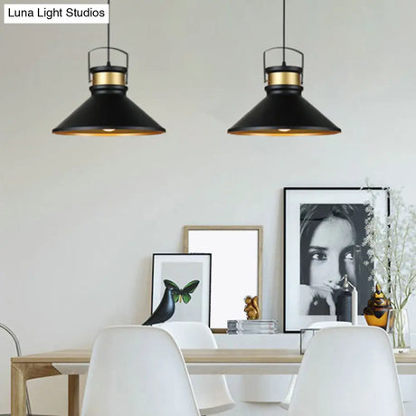 Black Metal Cone Pendant Light - Industrial Style Hanging Lighting