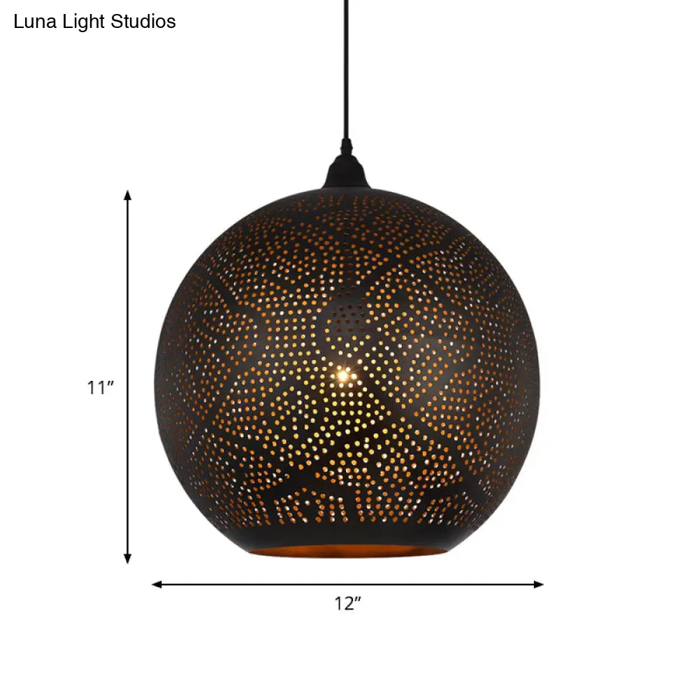 Black Metal Decorative Pendant Ceiling Lamp - Stylish Spherical Design With 1 Bulb