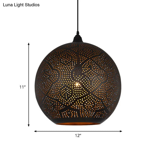 Black Metal Decorative Pendant Ceiling Lamp - Stylish Spherical Design With 1 Bulb