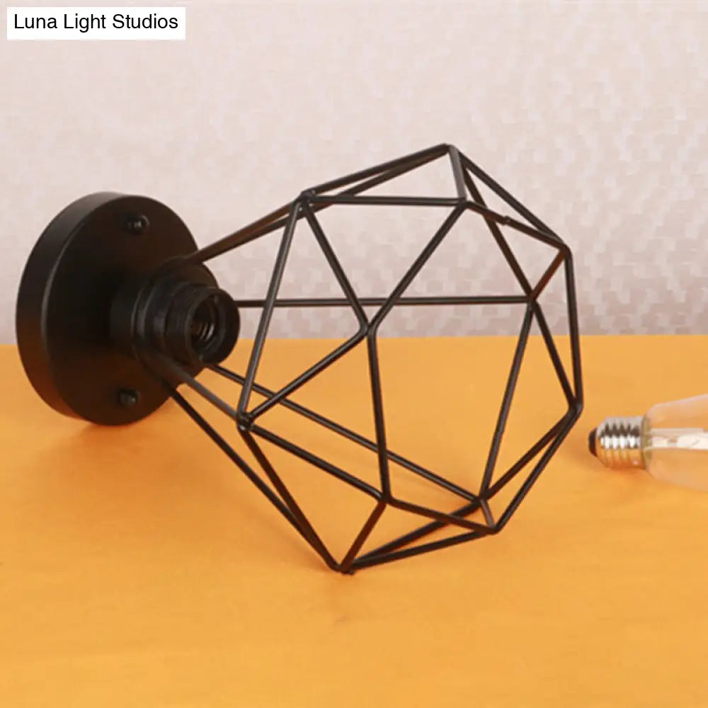 Black Metal Diamond Cage Pendant Light For Coffee Shop & Loft - Semi Flush Mount Chandelier