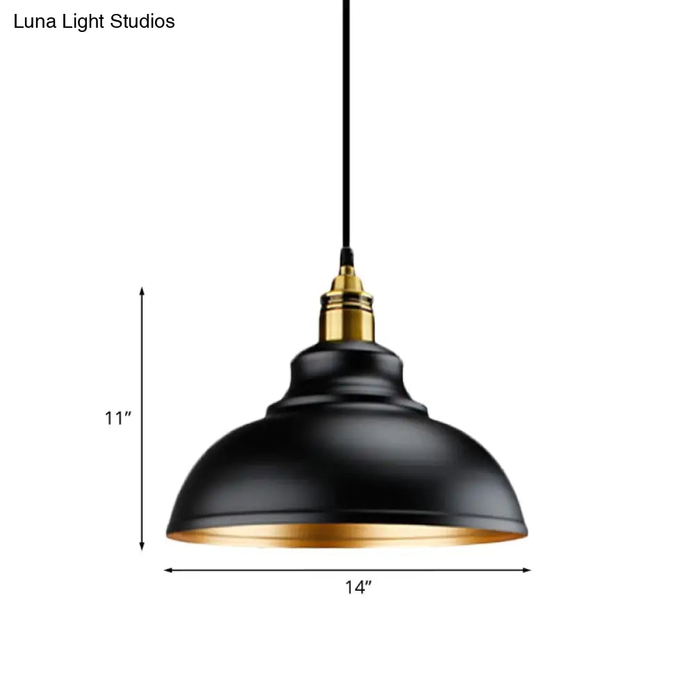 Loft Style Metal Pendant Light - Domed Ceiling Lamp In Black (11.5/14/16 Dia) 1 Head Over Table